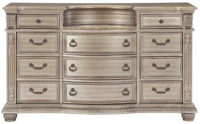 Mazin Furniture Cavalier Silver Dresser with Marble Insert-1