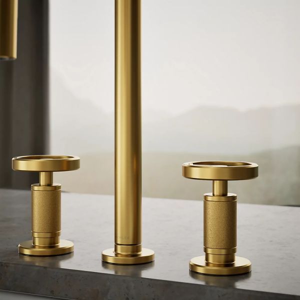 KOHLER® Billet® Vibrant Brushed Moderne Brass Kitchen Sink Faucet with 2-Function Sprayhead and Round Handles-4