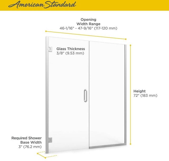 American Standard Brushed Nickel Frameless Swing Shower Door and Panel-3