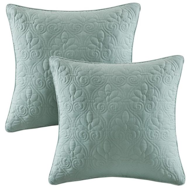 Olliix by Madison Park Quebec 2 Seafoam 20"x20" Quilted Square Pillow Pair-0
