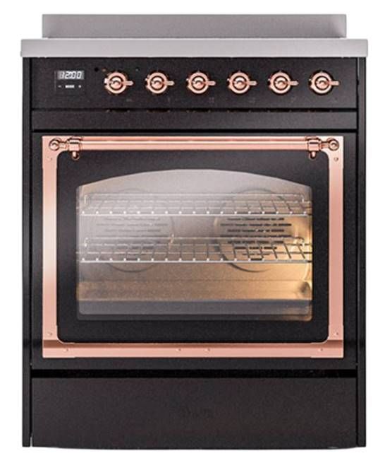 Ilve® Nostalgie II Noblesse 30'' Glossy Black Pro Style Induction Range with Copper Trim-1