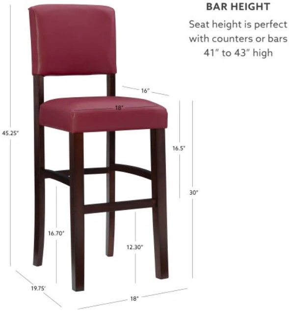 Linon Monaco Red Bar Stool-2