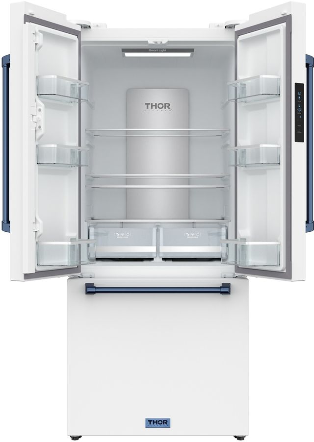 Thor Kitchen Gordon Ramsay Series 30" White French Door Counter Depth Refrigerator with Blue Hardware-1