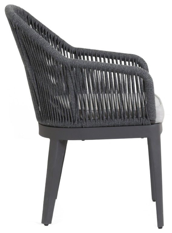 Sunset West Milano Charcoal Gray Aluminum/Olefin Rope Outdoor Dining Arm Chair with Echo Ash Cushion-1