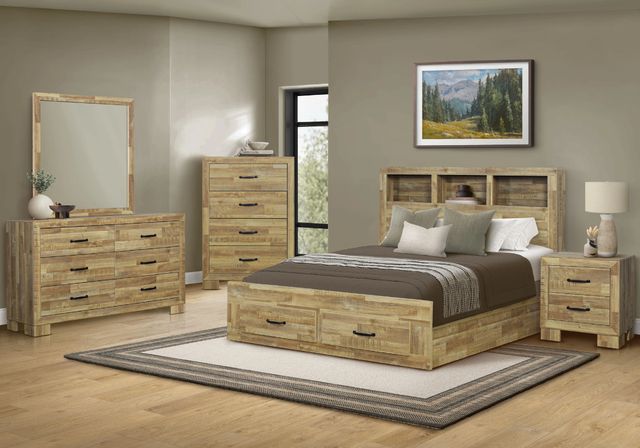 Monarch Specialties Inc. Medium Oak Queen Panel Storage Bed-1