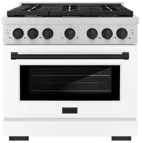 ZLINE Autograph Edition 36" Stainless Steel Pro Style Gas Range with White Matte Door and Matte Black Accents -0