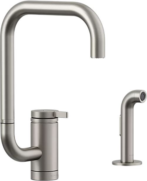 KOHLER® Components® Vibrant Stainless 13" Single-Handle Kitchen Sink Faucet with 2-Function Extended-Reach Spout and Side Sprayer-0