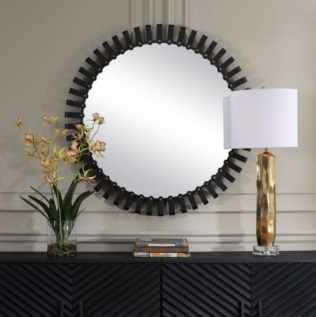 Uttermost® Jael Satin Black Round Iron Bands Mirror-1