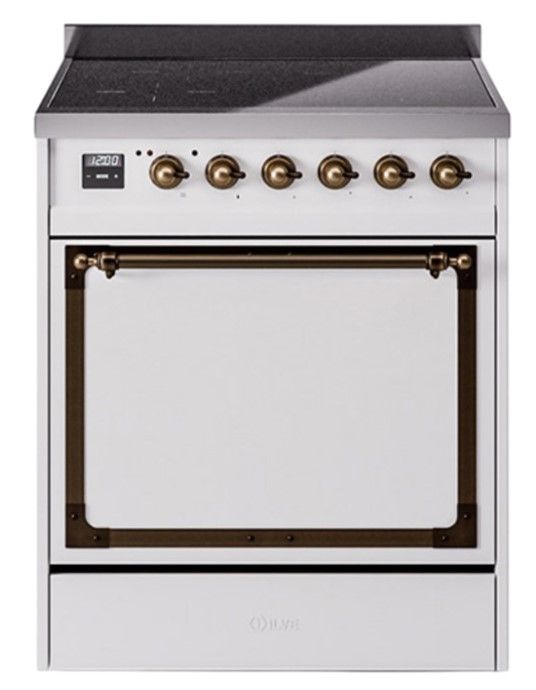 Ilve® Nostalgie II Noblesse 30'' White Pro Style Induction Range with Burnished Trim-0