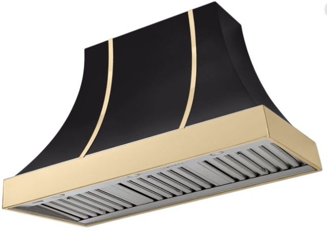 AGA Cascade 48" Matte Black Wall Mounted Range Hood  with Polished Brass Trim-0