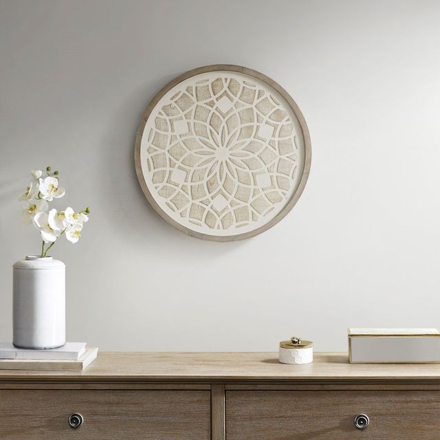 Olliix by Madison Park Leah Natural and White Medallion Wood Wall Decor-4
