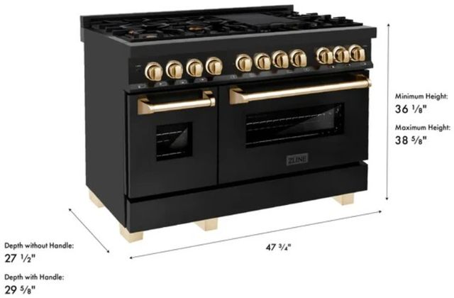 ZLINE Autograph Edition Legacy 48" Black Stainless Steel Pro-Style Dual Fuel Range with Two Electric Ovens and Polished Gold Accents-2