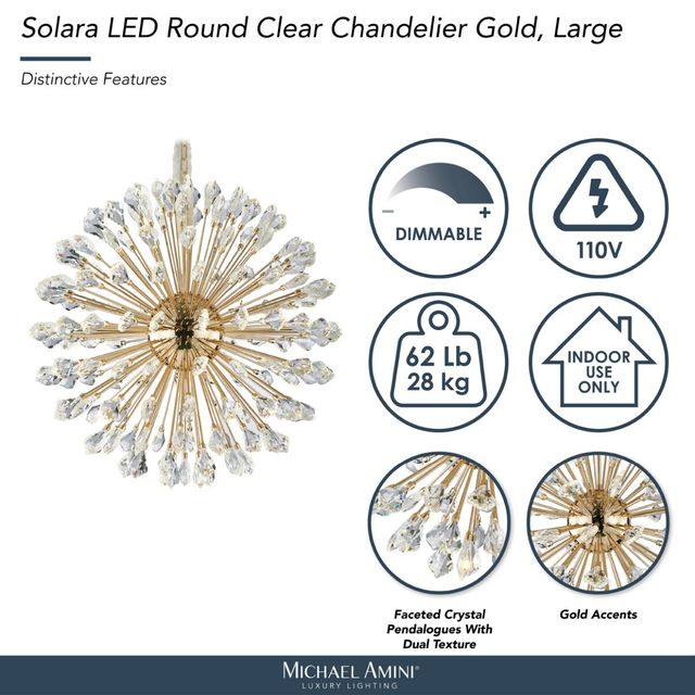 Michael Amini® Solara Clear/Gold Large Round LED Chandelier-2