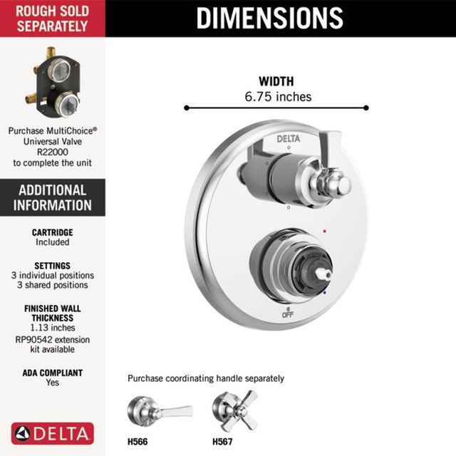 Delta Dorval® Monitor® 14 Series Chrome 2-Handle Valve Trim with 6-Setting Diverter-1