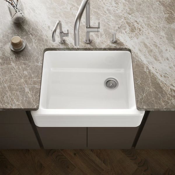 KOHLER® Whitehaven® Hayridge® White 30" Undermount Single-Bowl Farmhouse Kitchen Sink-1