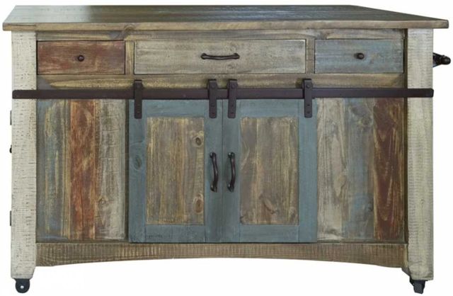 International Furniture Direct Antique Brown 3-Drawer Kitchen Island-2