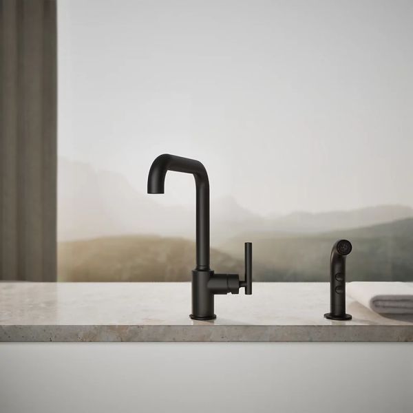 KOHLER® Purist® Matte Black Single-Handle Kitchen Sink Faucet with Side Sprayer-3