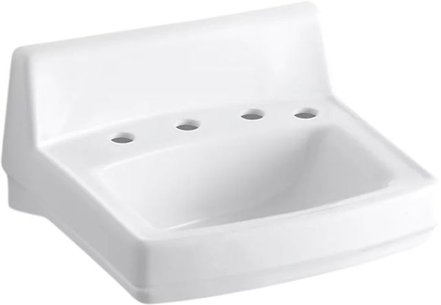 KOHLER® Greenwich™ White Wall-Mount Concealed Arm Carrier Bathroom Sink with Widespread Faucet Holes and Right-Hand Soap Dispenser Hole-0