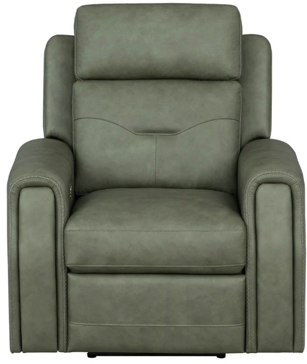 Flexsteel® Felix Forest Green Leather Power Recliner with Power Headrest and Lumbar-4