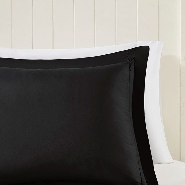 Olliix by Madison Park Essentials Larkspur Black and Black King 3M Scotchgard Reversible Down Alternative Comforter Set-2