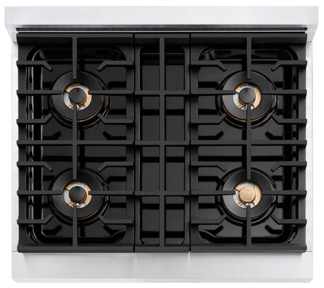ZLINE Autograph Edition Paramount 30" 4.2 Cu. Ft. Stainless Steel Gas Range with 4 Burner DuoPro™ Cooktop, Convection Gas Oven, White Matte Door and Polished Gold Accents-2