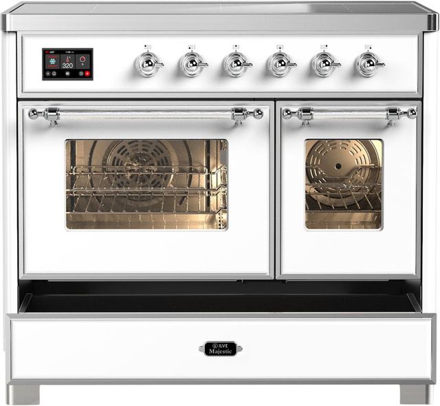 Ilve® Majestic III 40" White Pro Style Induction Range with Triple Glass Door and Chrome Trim-2