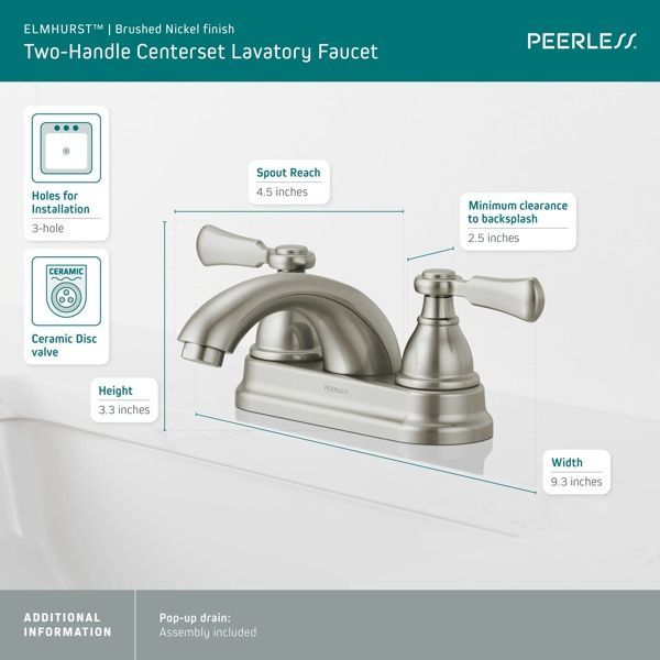 Peerless Elmhurst® Brushed Nickel 2-Handle Centerset Bathroom Faucet-2
