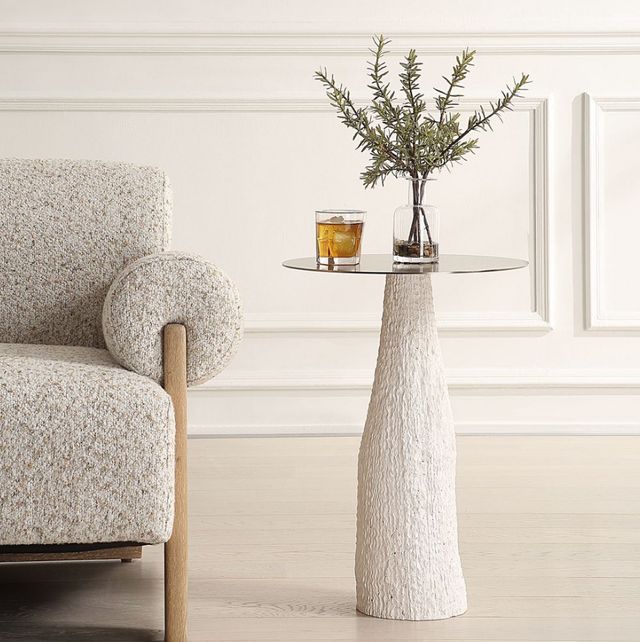 Uttermost® Hollen Brass End Table with White Sandstone Base-1