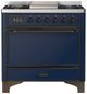 Ilve® Majestic III 36" Midnight Blue Pro Style Dual Fuel Natural Gas Range with Solid Door and Burnished Trim-0