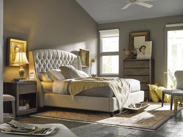 Universal Explore Home™ Halston Beige/Graphite King Upholstered Panel Bed-1