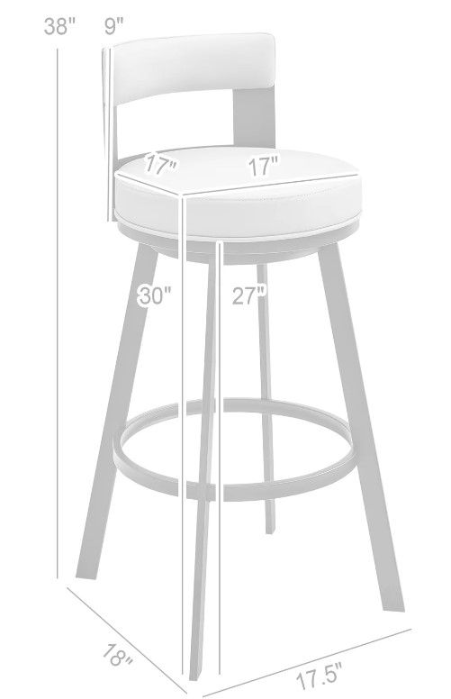 Armen Living Flynn Brushed Stainless Steel/Light Gray 30'' Bar Stool-2