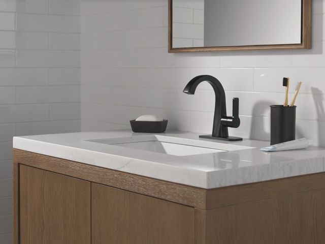 Delta Lineax™ Matte Black 8" Single Handle Bathroom Faucet with Drain-2