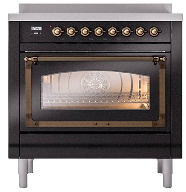 Ilve® Nostalgie II Noblesse 36'' Glossy Black Pro Style Induction Range with Burnished Trim-1