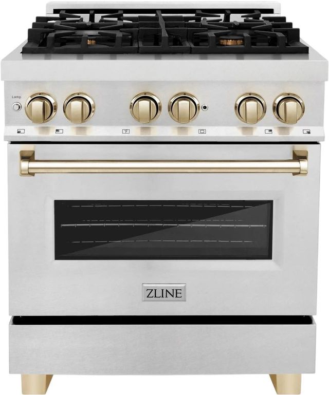 ZLINE Autograph Edition Legacy 30" Satin Stainless Steel Pro-Style Dual Fuel Range with Electric Convection Oven and Polished Gold Accents-0