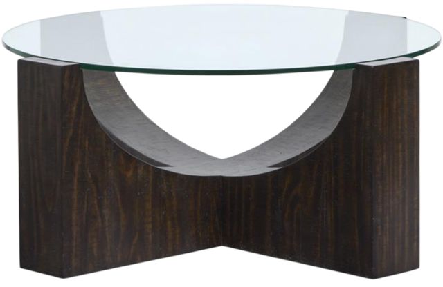 Magnussen Home® Beckham Glass Top Round Cocktail Table with Rustic Tavern Base-2