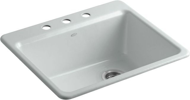 KOHLER® Riverby® Ice Gray 25" 3-Faucet Hole Top-Mount Single-Bowl Kitchen Sink-0