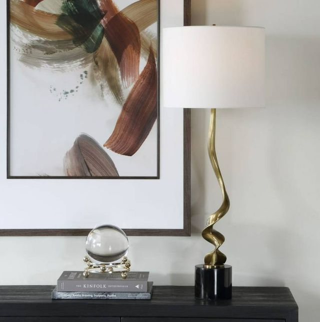 Uttermost® Spiraling Antique Brass Cordless Buffet Lamp with Black Marble Foot-1