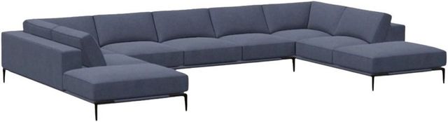 American Leather® Customizable Copenhagen 3-Piece Fabric U-Shaped Sectional with Double Chaise-0