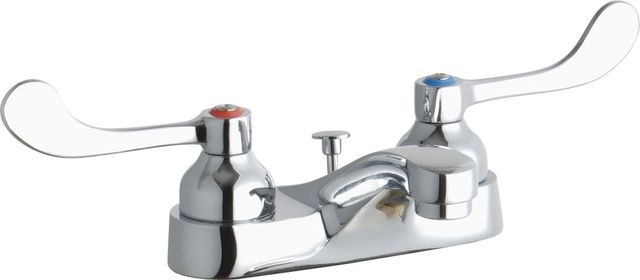 Elkay Chrome 4" Centerset Exposed Deck Faucet with Pop-up Drain Integral and Spout 4" Wristblade Handles-0