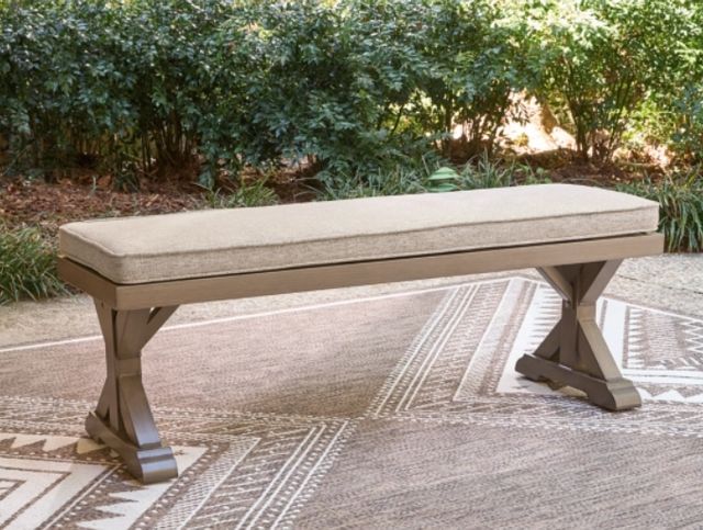 Signature Design by Ashley® Laguna Heights Beige Fabric/Metal Rattan Outdoor Bench-1