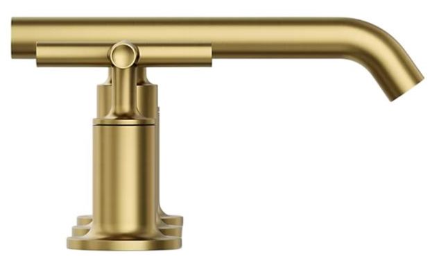KOHLER® Purist® Vibrant Brushed Moderne Brass Widespread Bathroom Sink Faucet with Cross Handles-2