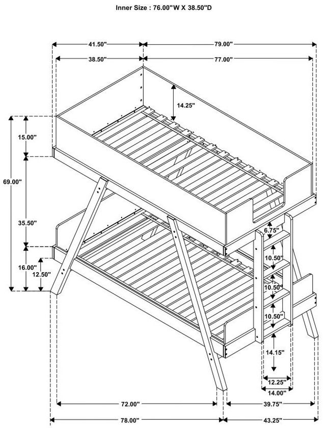 Coaster® Frankie White/Van Courtland Blue Twin Over Twin Bunk Bed -1