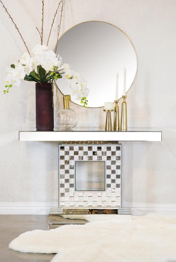 Coaster® Claire Mother of Pearl Console Table with Silver Base-2