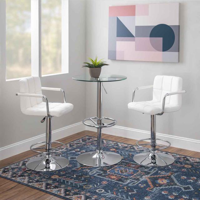 Powell® Jenna 3-Piece Chrome/White Quilted Pub Table Set-2