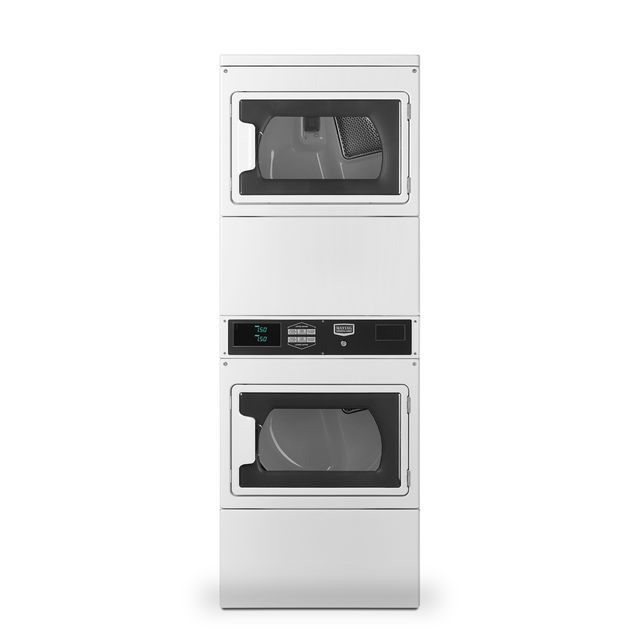 Maytag Commercial MLG27PRLWW Card-Reader-Ready Gas Stacked Dryer, Two 7.4 Cu. Ft. Pockets, White-0