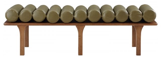 Meridian Furniture Landon Olive/Walnut Vegan Leather Bench-1