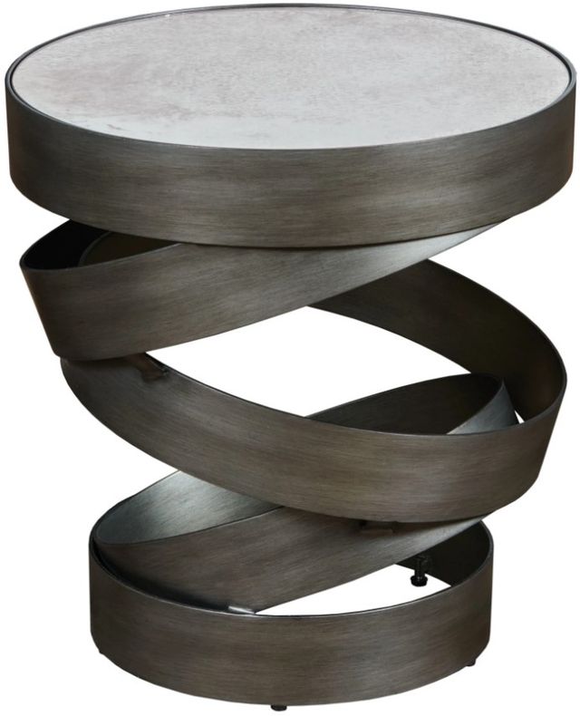 Hammary® Hidden Treasures Glass Top Helix Round Accent Table with Gunmetal Base -0