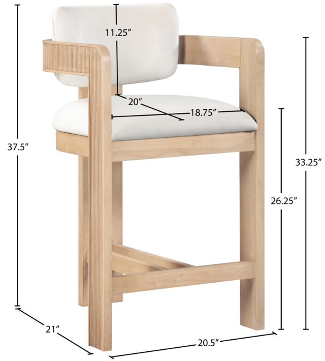 Meridian Furniture Sacha Cream/Natural Upholstered Counter Stool-2
