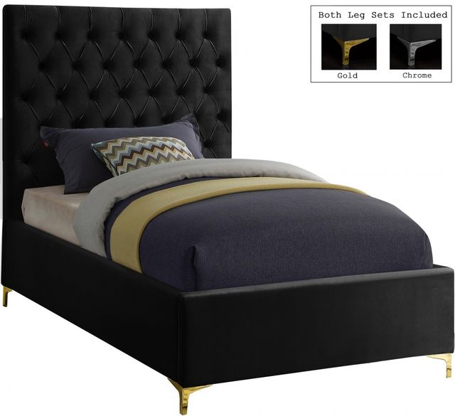 Meridian Furniture Cruz Black Velvet Twin Bed-0