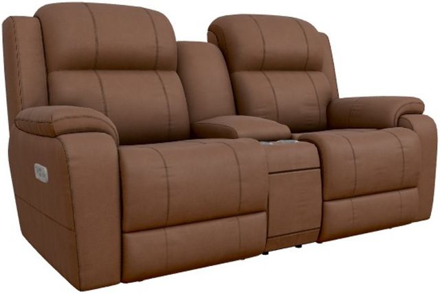 La-Z-Boy® Dorian Mocha Leather Power Reclining Loveseat with Console and Headrest-0